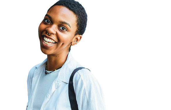 A smiling Black student wearing a white jacket and a backpack stands against a gradient background. Bold black text on the right side reads, SHOULD WE BE COVERING AN EVENT AT YOUR SCHOOL? Below, smaller white text invites students to submit tips about campus organizations or student leaders who should be highlighted. A call-to-action button at the bottom says, SUBMIT A TIP!